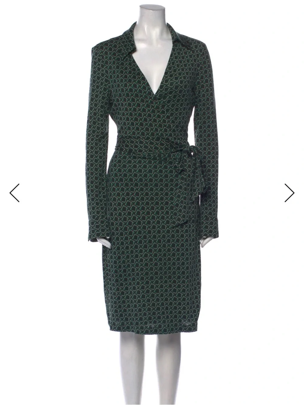 Diane Von Furstenberg Green Geometric Wrap Dress